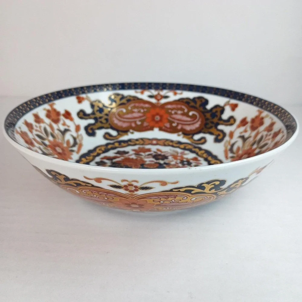 VTG Japanese Imari-Style Gold Kabuki Decorative Bowl Handcrafted Porcelain 1960s